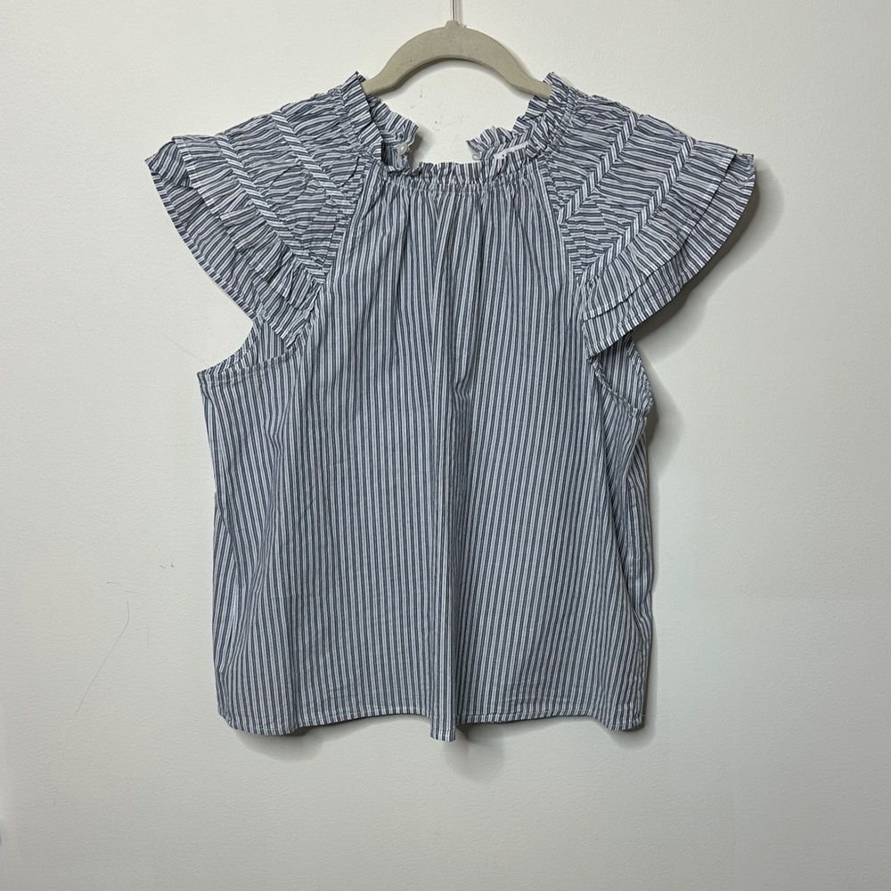 J Crew Striped Ruffle Sleeve Blouse